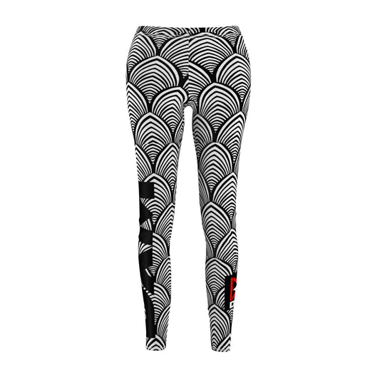 Scallop Wave Pattern Leggings — Black & Gray Graphic Yoga Tights