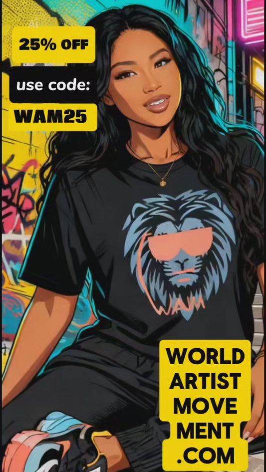 - Beastmode - WAM Lion T‑Shirt — Peach - Retro Sunglasses